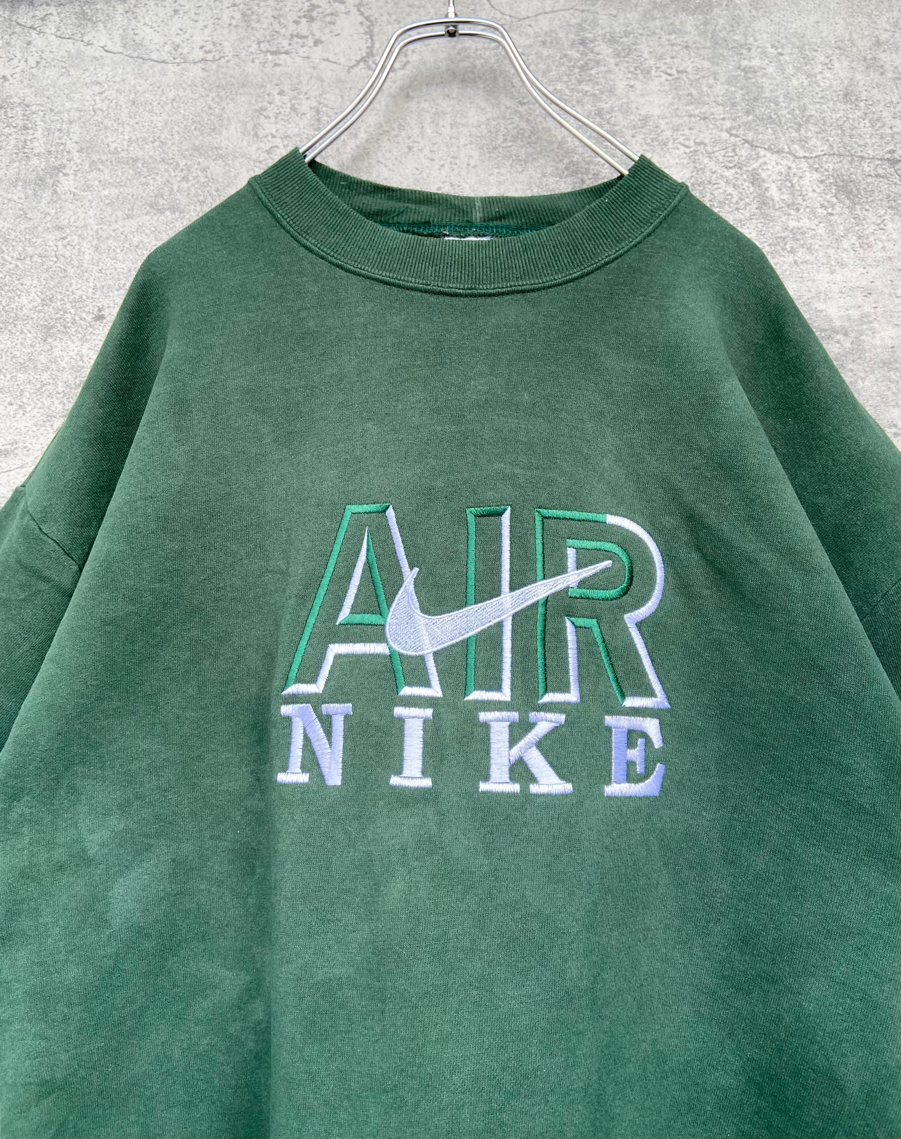 USA製 90s NIKE ナイキ vintage 緑 トレーナー スウォッシュ 刺繍ロゴ ...