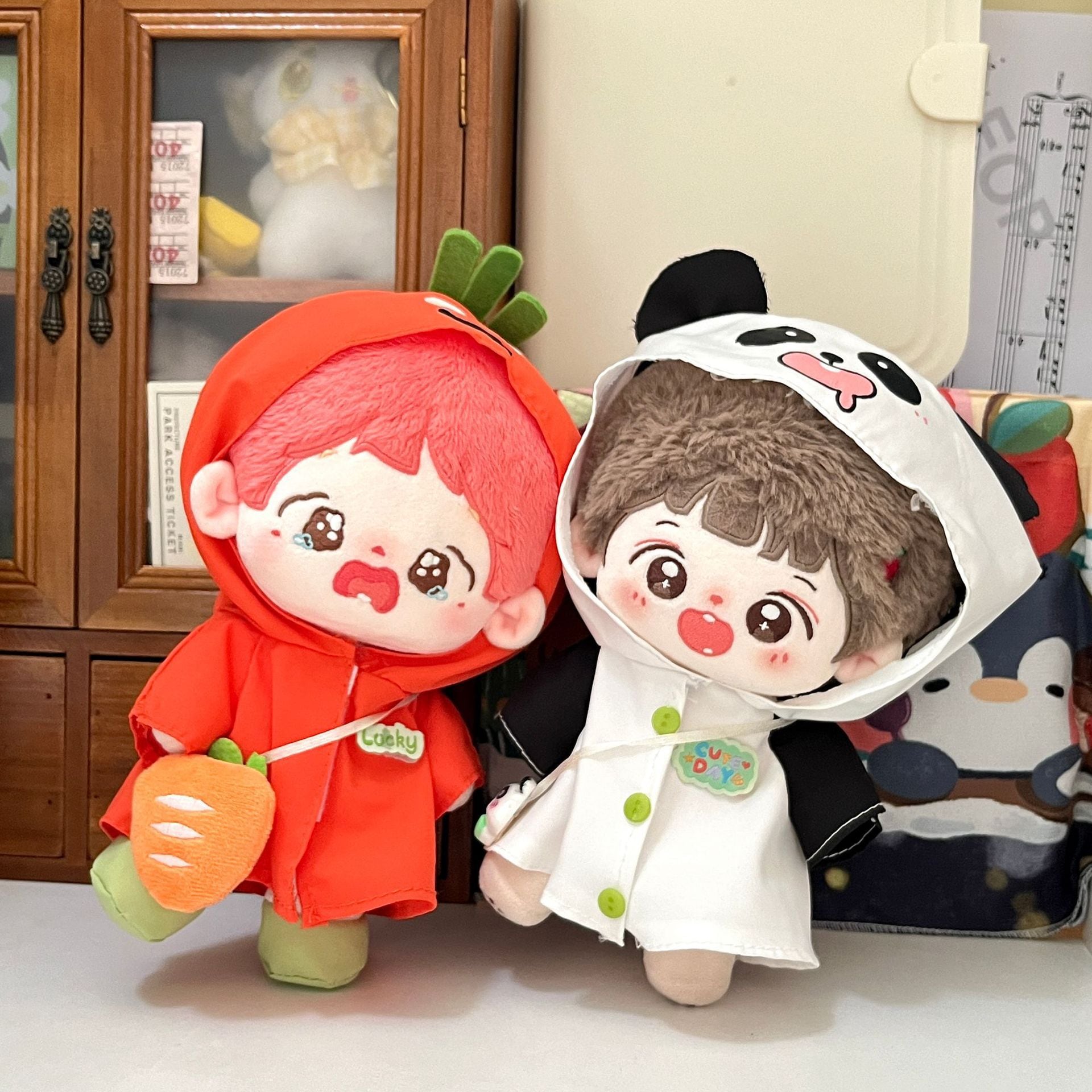 20cmぬいぐるみ用 かわいい にんじん/パンダ柄 フード付き レイン