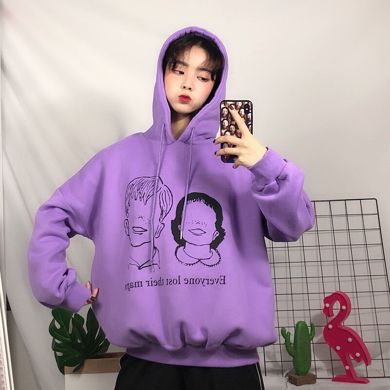 2色展開 ボーイ ガール プリント パーカー イラスト レディース スウェット トレーナー レディース ゆったり トップス 大きいサイズ トレーナー プルオーバー パーカー かわいい 女の子 プリント 女の子 イラスト パーカー 193 540 Valentina210 トレンドの韓国