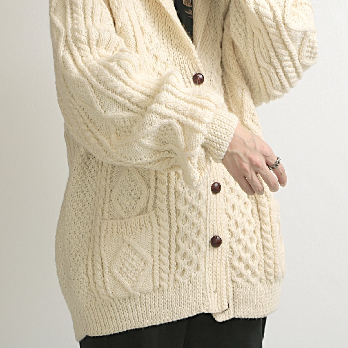 80s vintage crana hand knits アラン ウールニット ショールカラー カーディガン 古着 used | khaki  select clothing powered by BASE