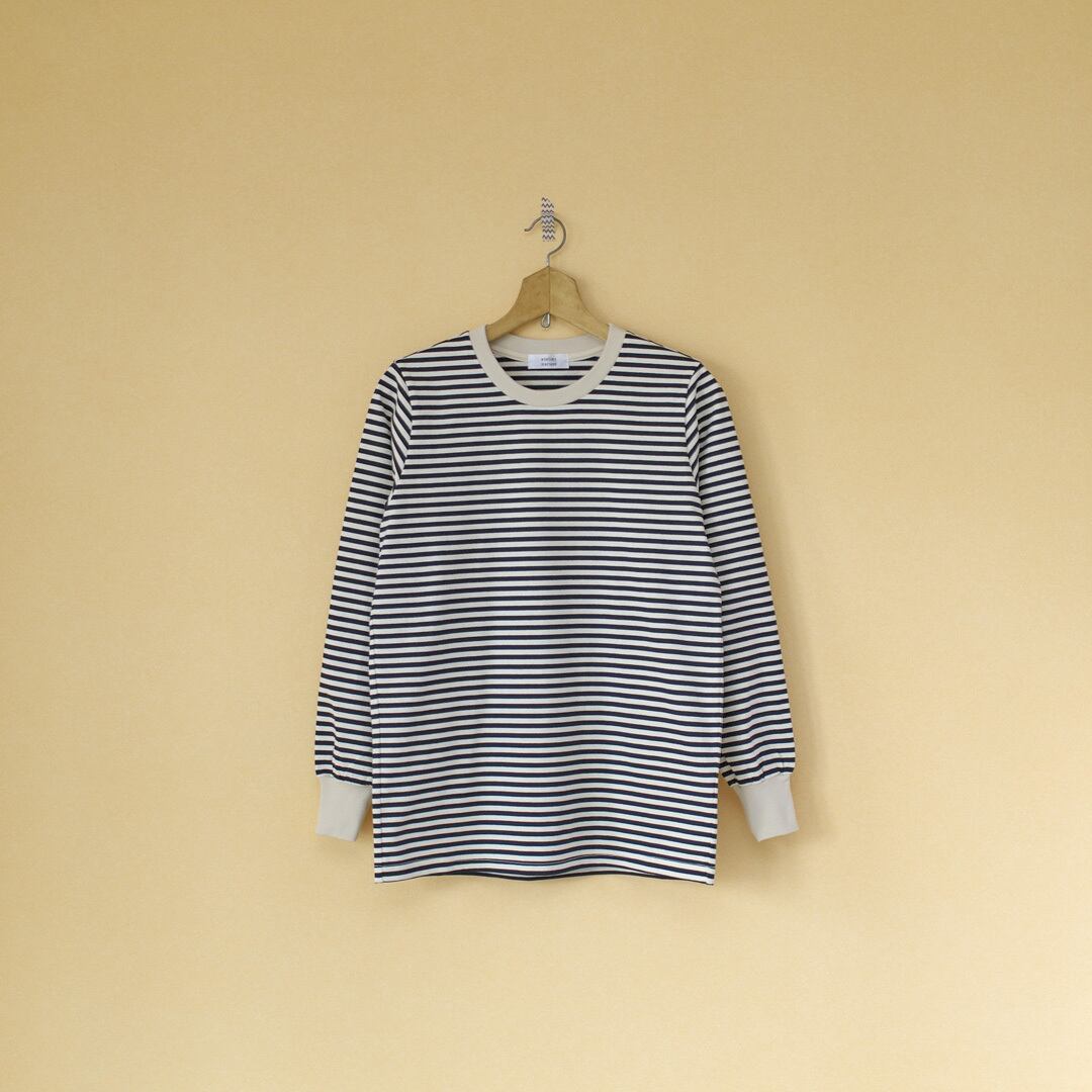 atelier naruse アトリエナルセ コットンボーダーカットソー・ベージュxネイビー