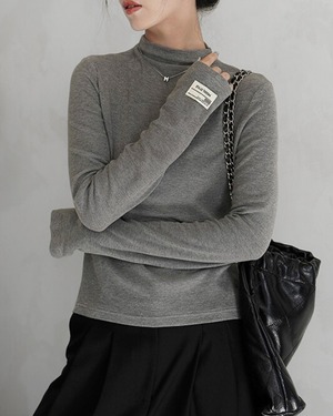 Point label high neck tops ◇3color　TH1793