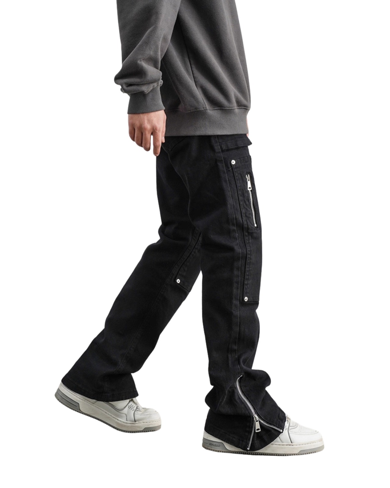 【最短翌日発送】脚長設計｜マルチジップデニムパンツ(P00006)