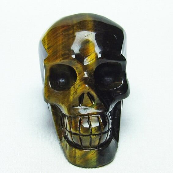 イエロータイガーアイ 手彫り-卓上置物 ドクロ スカル 154-32