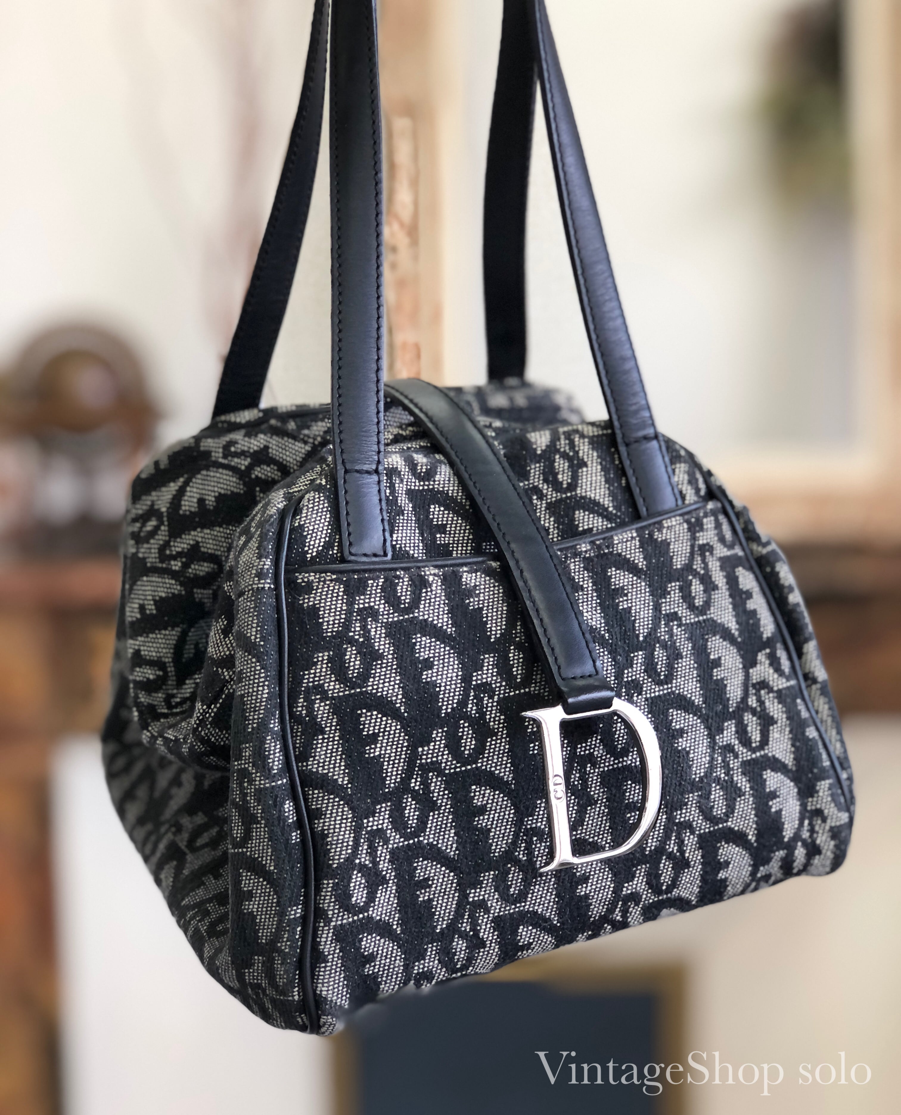 美品 Dior ディオール ヴィンテージ トロッター オブリーク ブラック 黒 ゴールド金具 キャンバス /レザー ショルダーバッグ チェーンショルダー レディース 403706