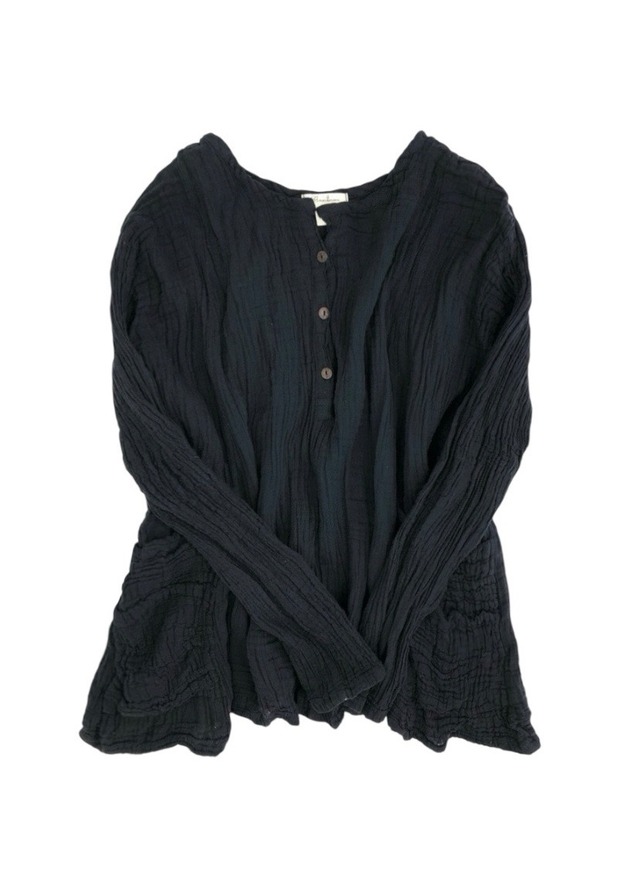 ダブルガーゼ　ヘンリーネックトップ　ブラック