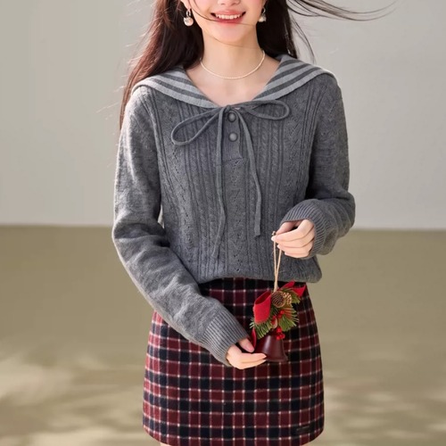 セーラーカラーリボンケーブルニット ・79469