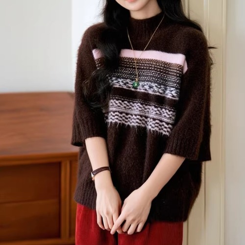 2色／パターン柄ニットトップス ・10416