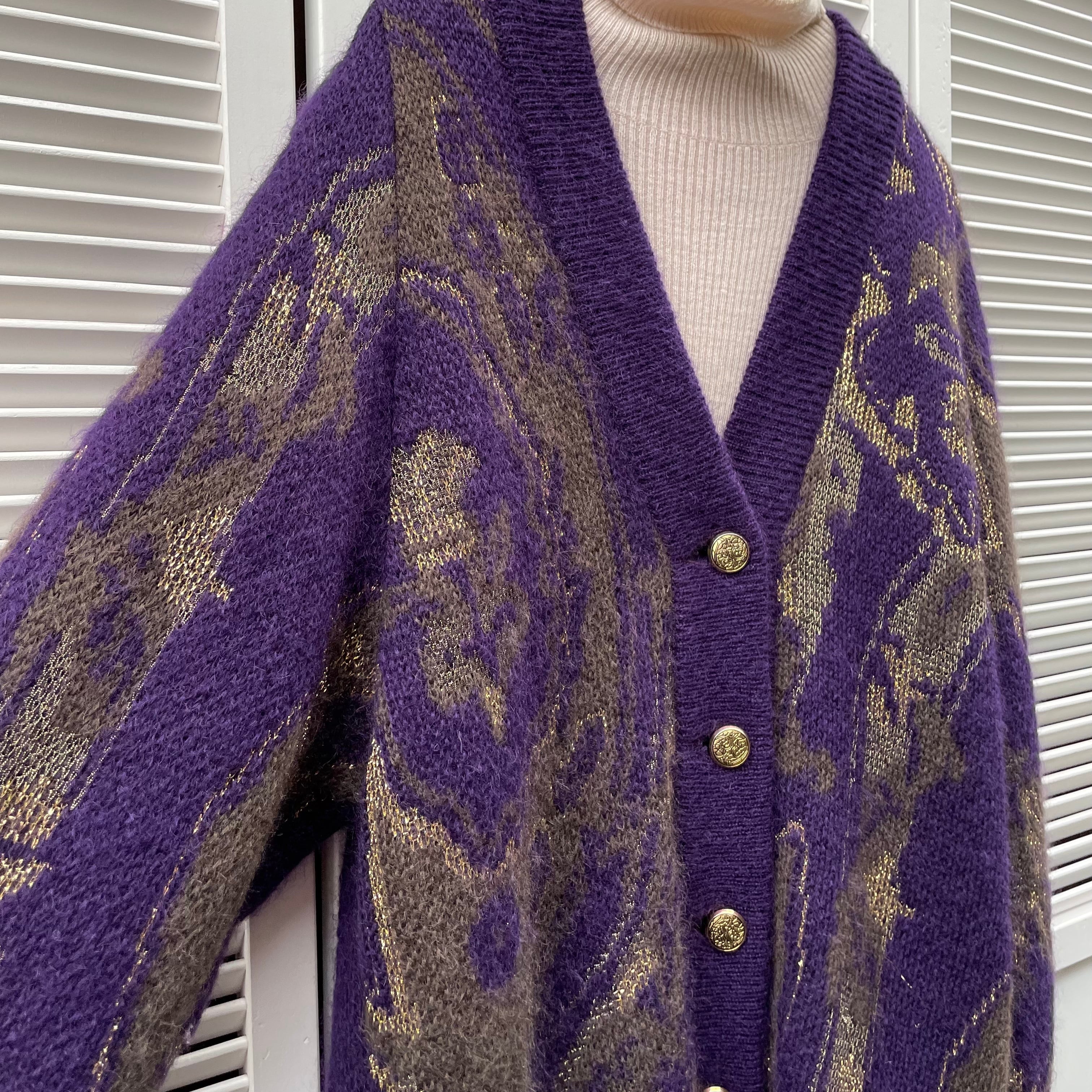 kid mohair marble lame cardigan 〈レトロ古着 キッドモヘア マーブル