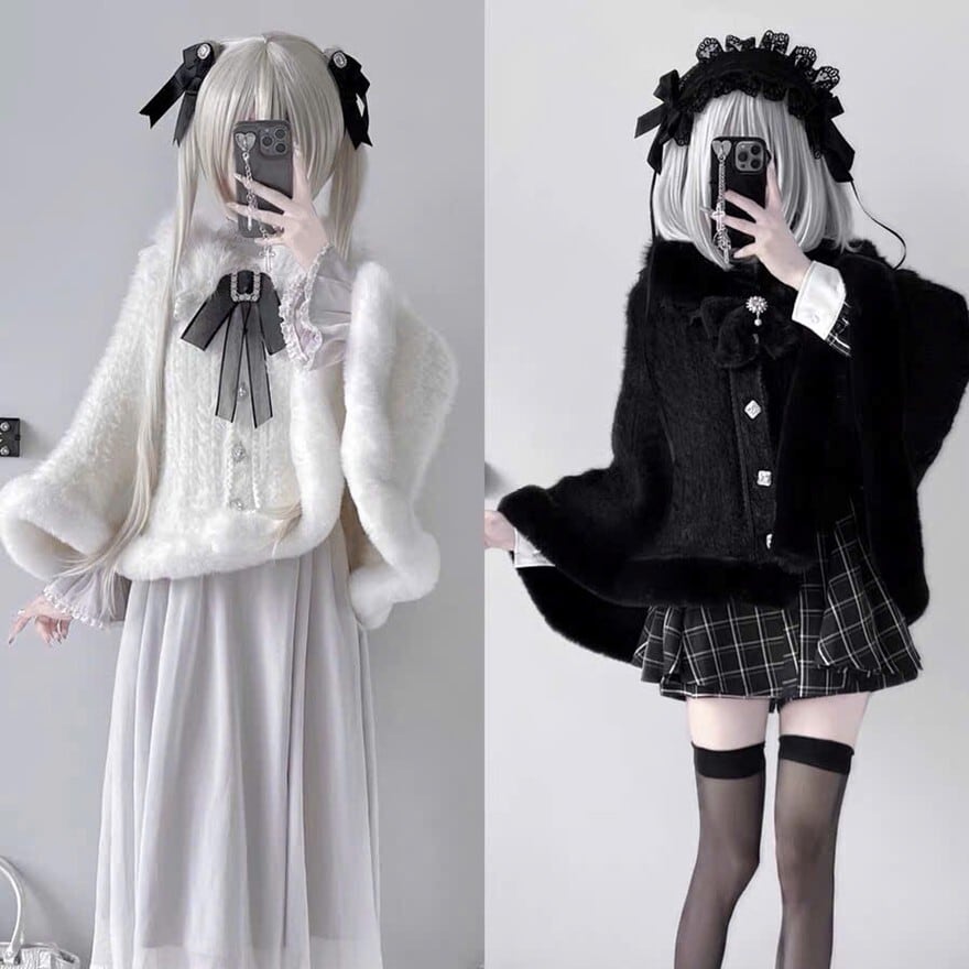 量産型 ロリィタ 冬の恋人 ふわふわ ケープコート 双子コーデ