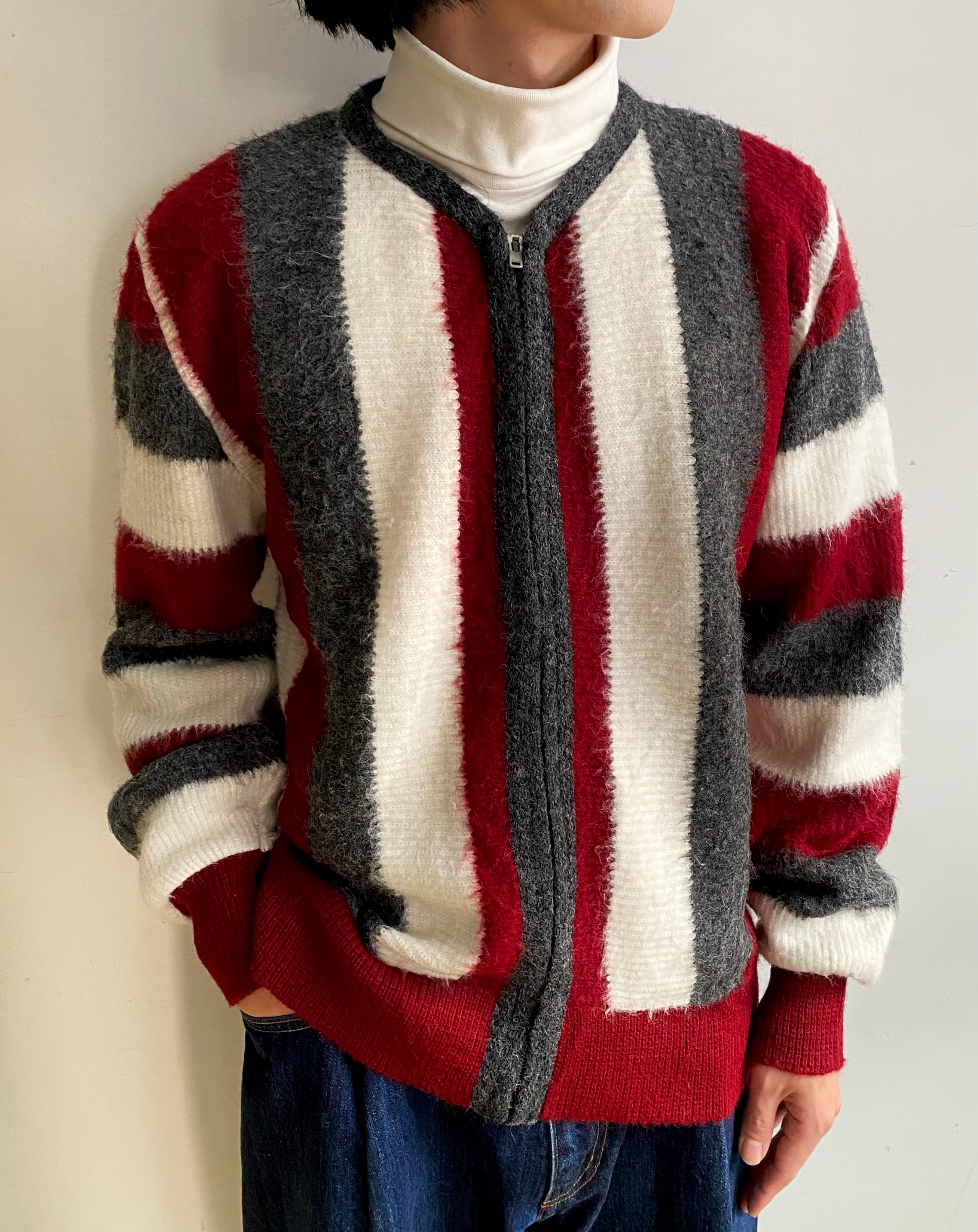 60s BRENT MONTGOMERY WARD モヘアカーディガン 60s BRENT MONTGOMERY WARD SHAGGY KNIT ZIP UP STRIPE CARDIGAN