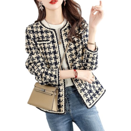 ノーカラージャケット　韓国ファッション　綺麗めガーリー　ツイード ノーカラージャケット 韓国ファッション 綺麗めガーリー ツイード