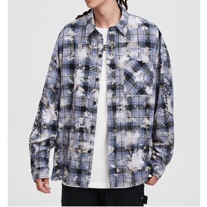 【DRIP2893】BNLS Sleeve Logo Print Frayed Check Shirt