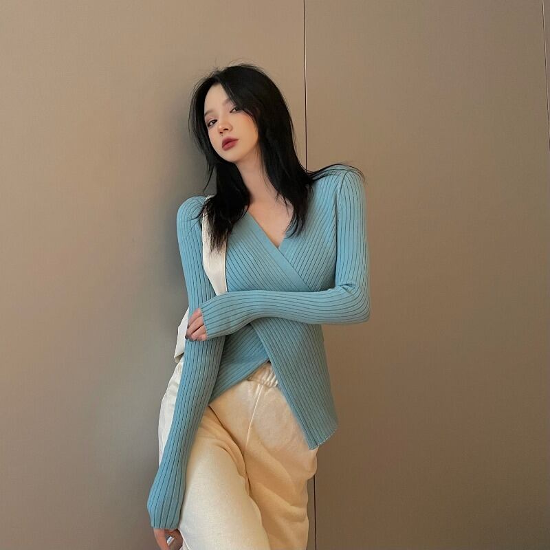 ニットセーター シャツ スプリングブラックスタイルトップス ロング 春物 ブラックストロベリース46618024539