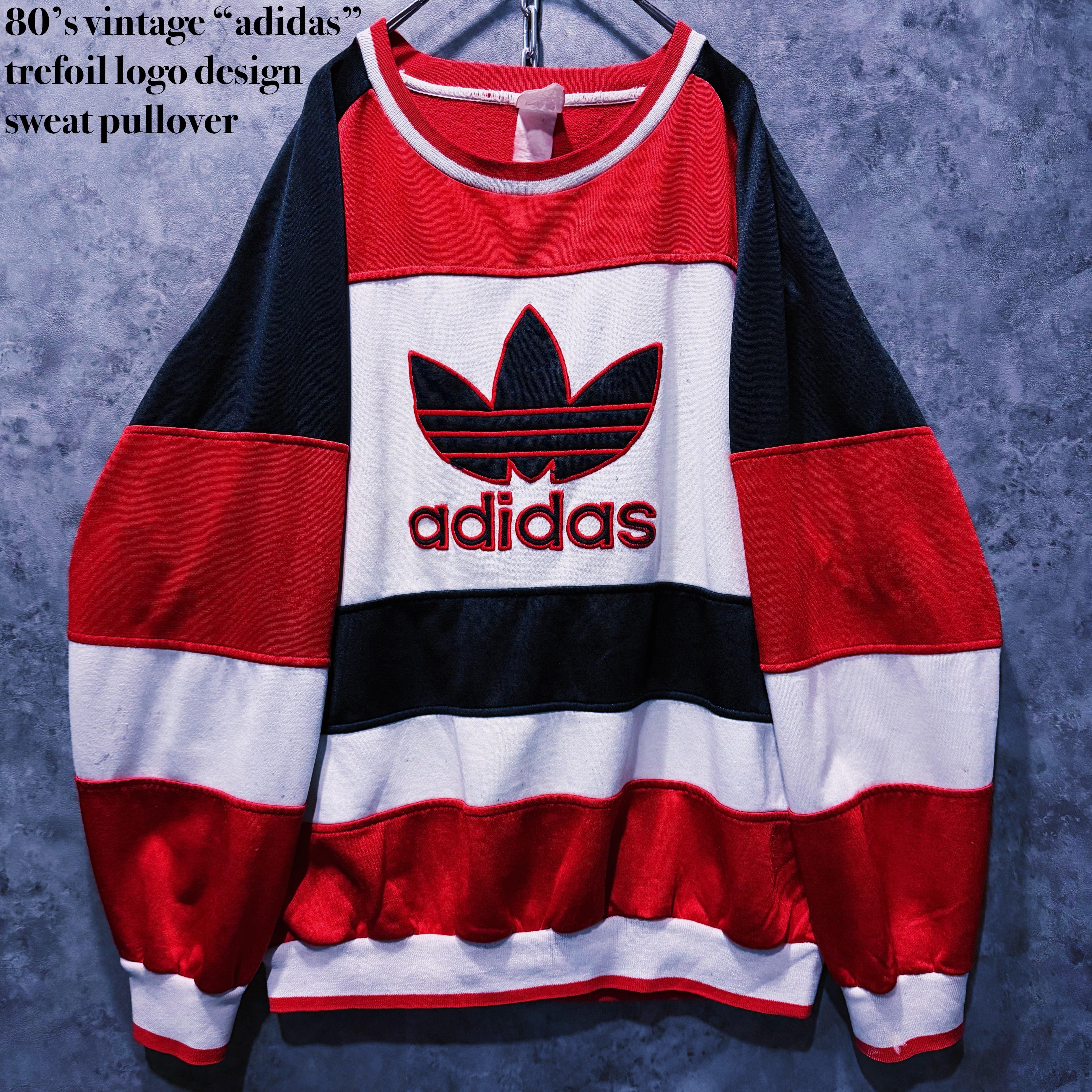 【doppio】80’s vintage “adidas” trefoil logo design sweat pullover