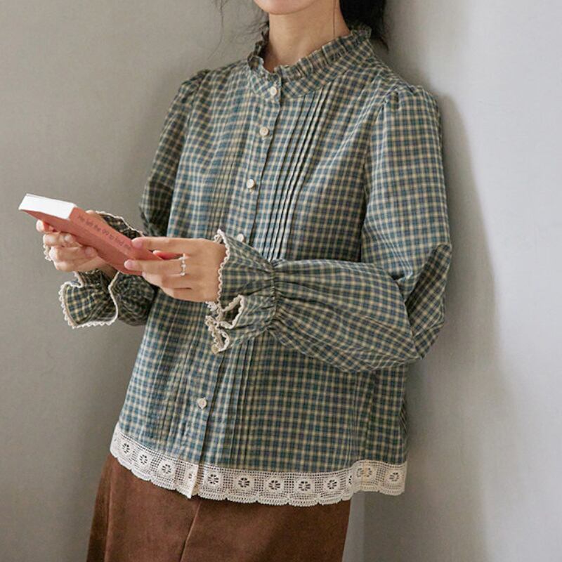 フレンチガーリーチェック柄ブラウス M2165