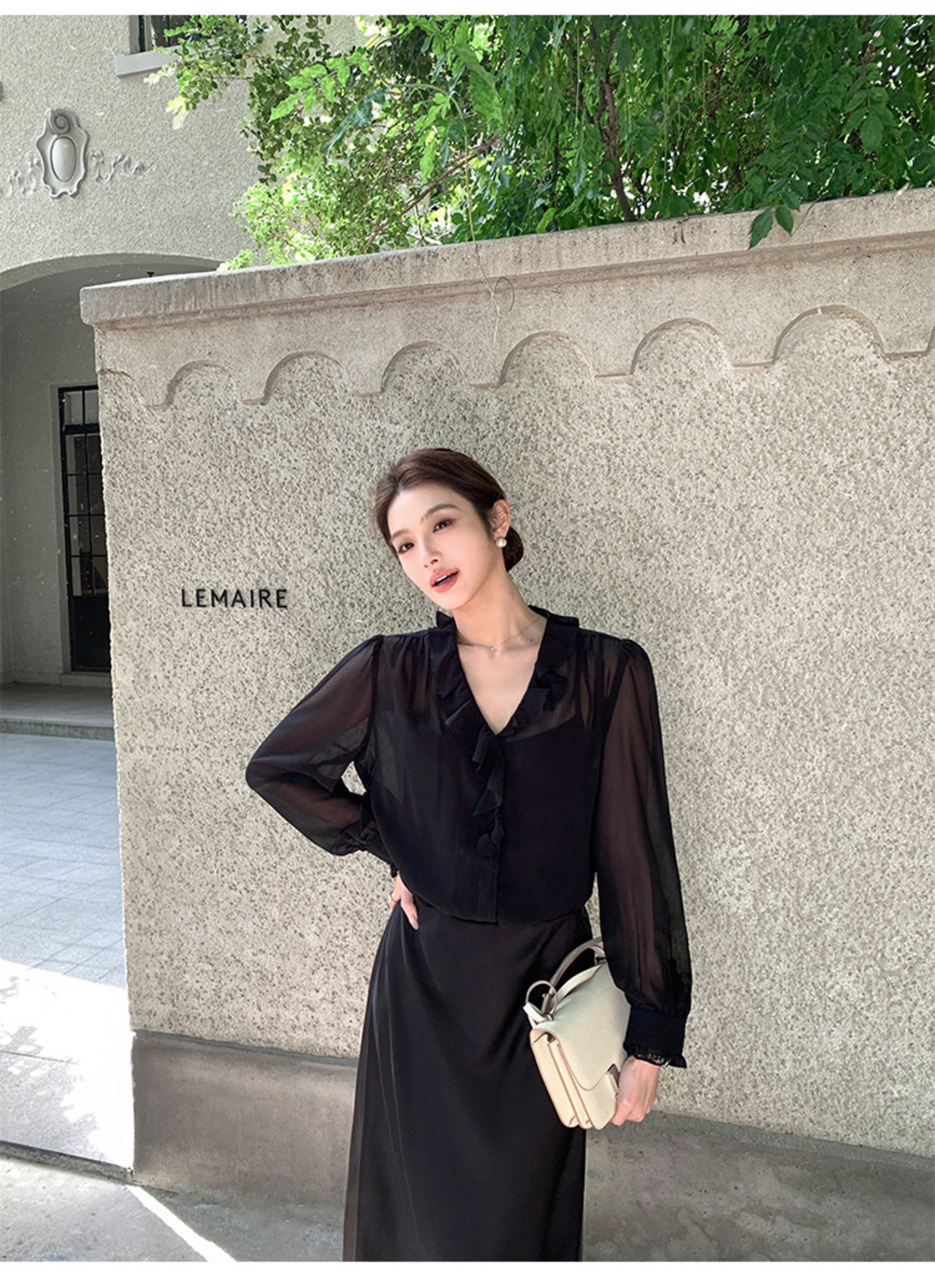 V-neck Chiffon Shirt Camisole Set up【H00079】