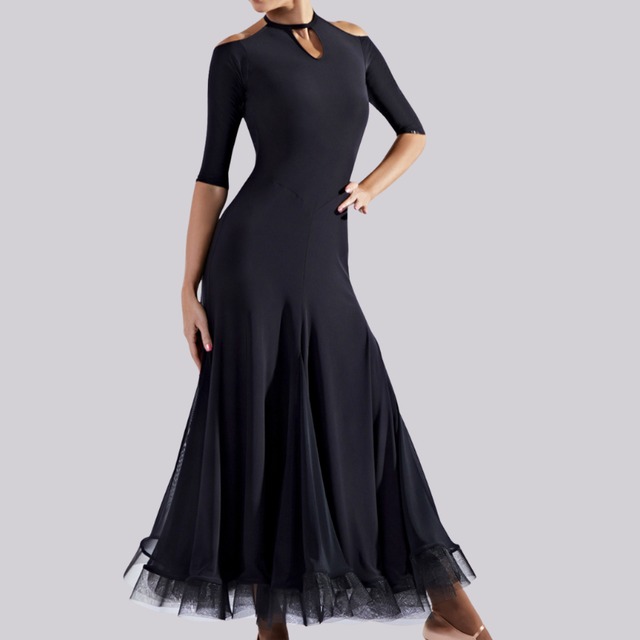 Vネック オープンバック ラッフルヘム  ラテンドレス 2col　D00477