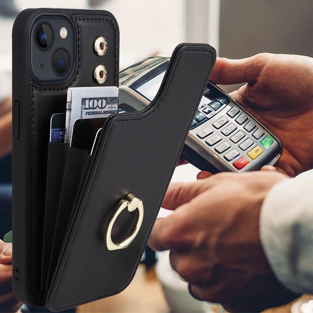 iPhone 13 財布型 iPhone13手帳型 ケース おしゃれ 13ケース【J.DL直営店】 iphone13 case カード収納 レザー [スキミング防止] アイフォン13ケース 背面カード 360°回転リング スタンド機能 手触りが良い 女性用 人気 上質 ブラック