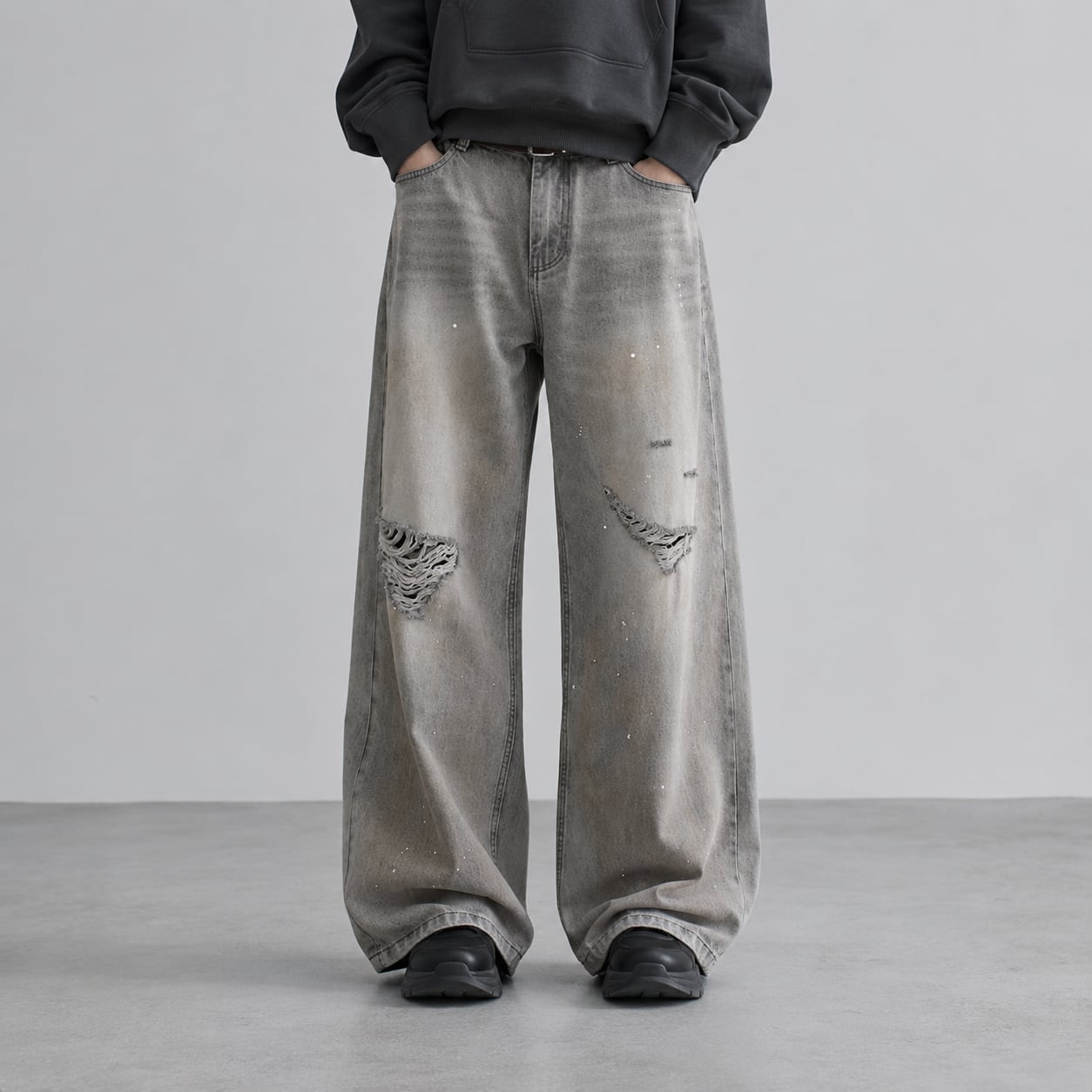 Washed Ink Splash Denim Pants 0005