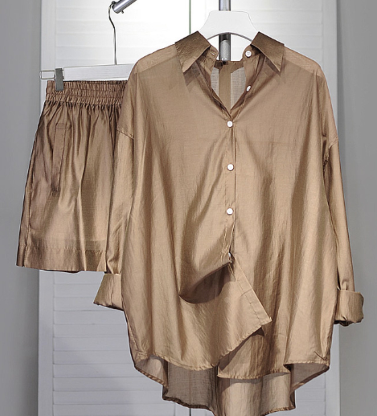 テンセルシャツショートパンツセットアップ