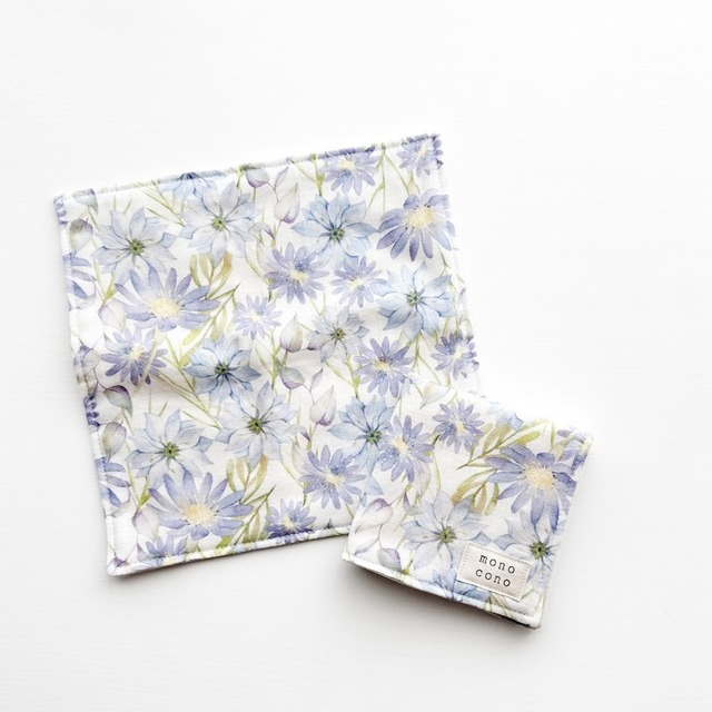『 水彩ニゲラ 』名入れ可｜国産ガーゼ+オーガニックコットン｜ガーゼハンカチ｜花｜プチギフト｜出産祝い｜贈り物｜敬老の日