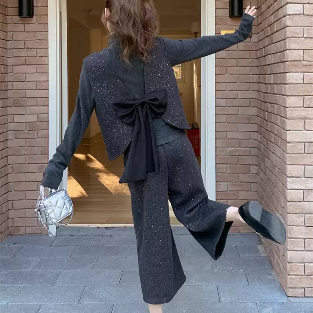 Back ribbon sparkling suit set and inner【3set】00045