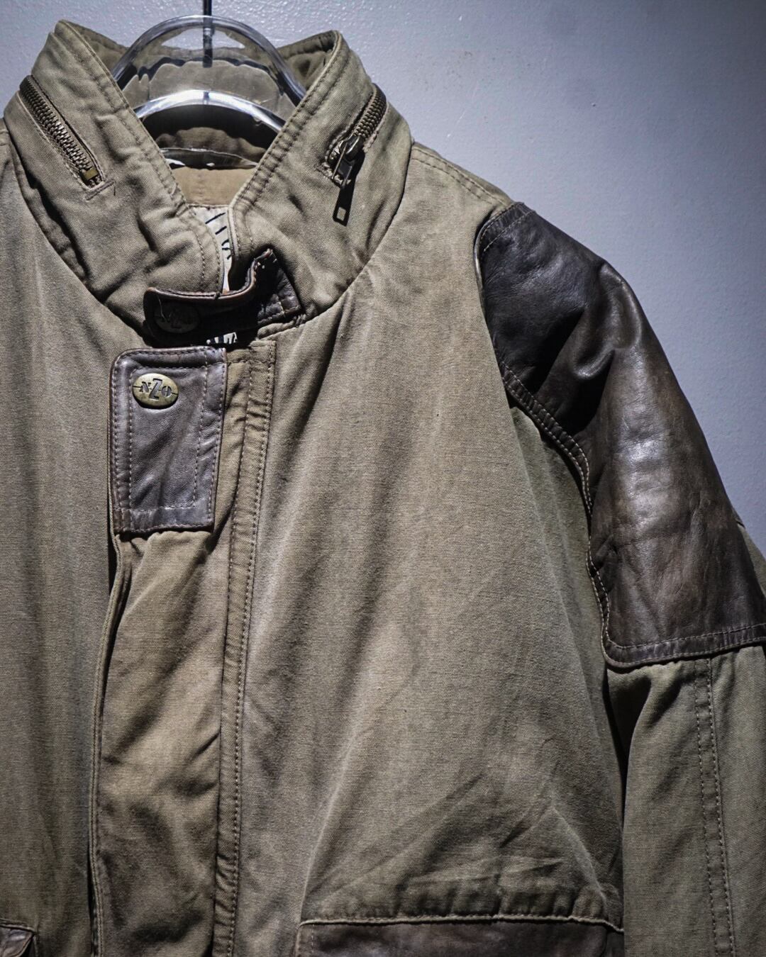 add (C) vintage】Leather Switching Vintage Cotton Jacket | Caka