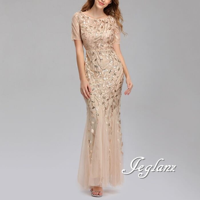 11色 パーティドレス ワンピース ボタニカル柄 マーメイドライン(M7456)ζ