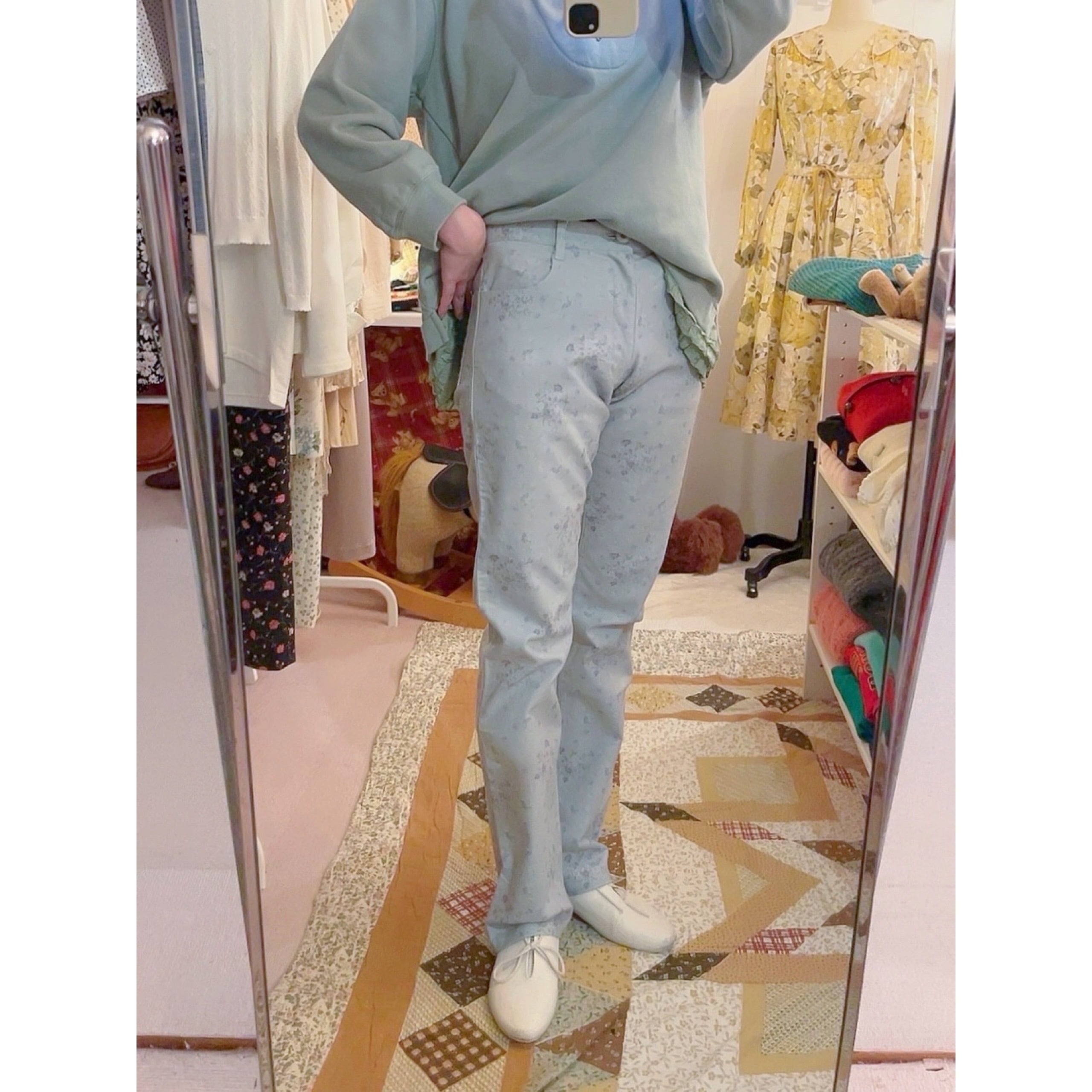 blue mini flower skinny pants