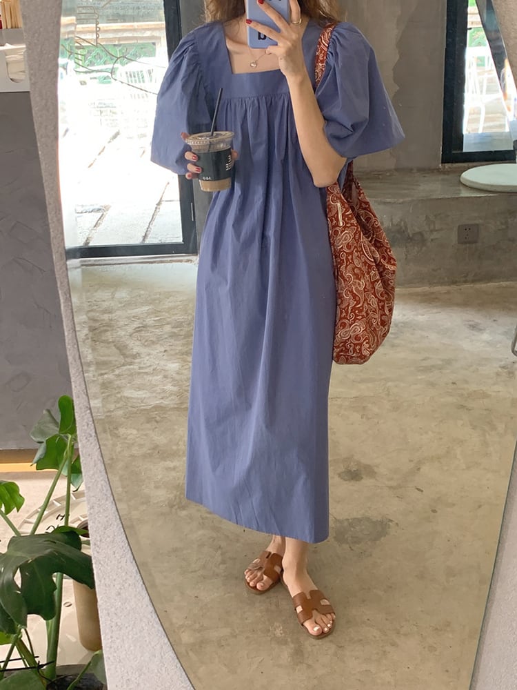 ロングスカート サマールーズ薄手プリーツカジュアルドレス 夏物 スクウェア ビッグFスモールZ韓国69536016241