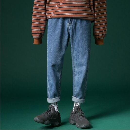 全2色 デニムパンツ ジーパン ジーンズ カジュアル ロールアップ ストリート 大人 B系