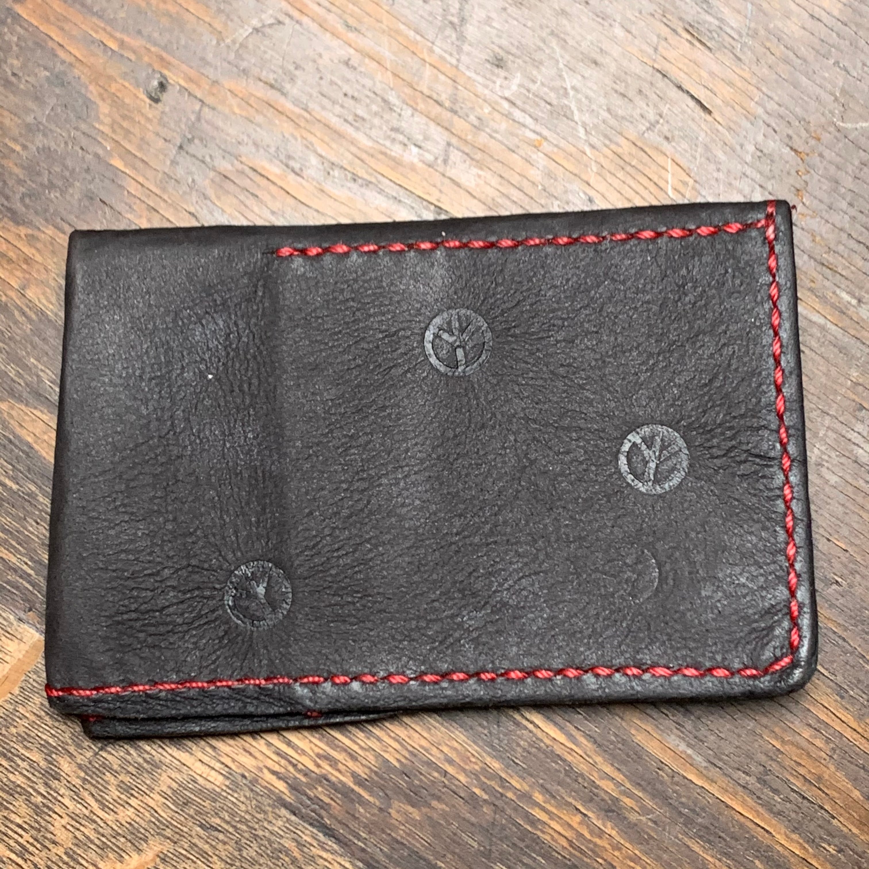 Roy's collection 羊革名刺入れ】ピースマーク焼印 赤ステッチ