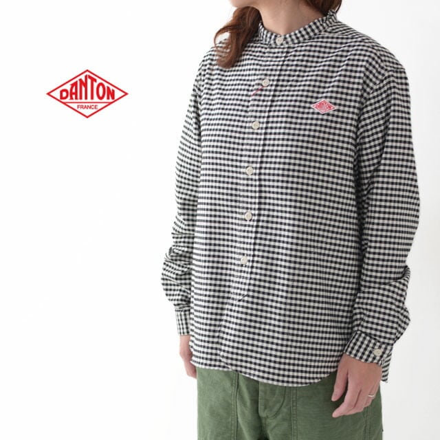 DANTON [ダントン] W's L/S OXFORD PLAID NO COLLAR SHIRTS [JD ...