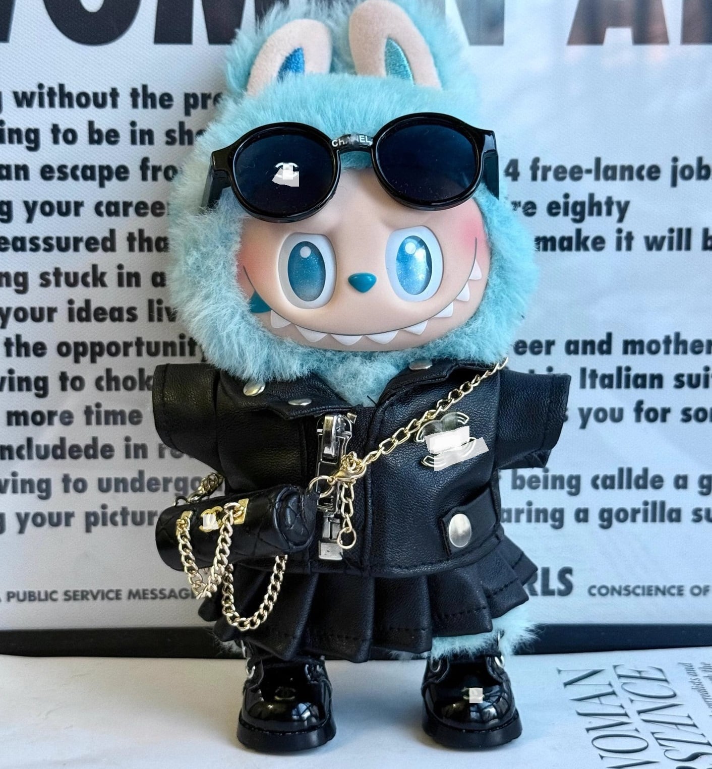 Labubu 1～3代対応 パンク風 レザージャケット+スカート+バック