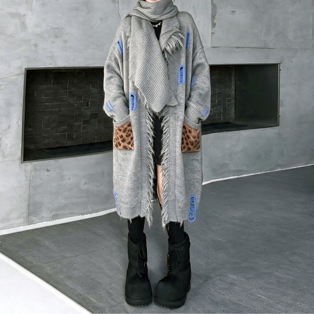 Distressed fringe leopard knit【3color】 C1626