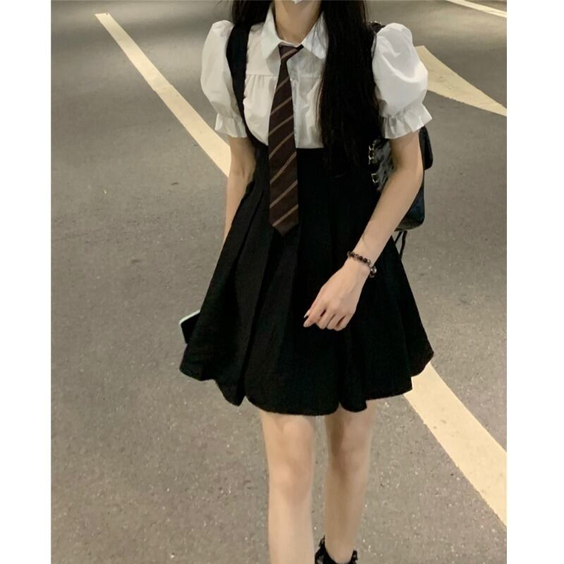 ブラックスカート ドレス サマープリーツ薄手ウェスト 大人ガーリー スウィート キュート カジュアル 夏物 萌量不足92687533460