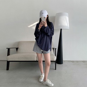 sun英字プリント薄手テンセル長袖Tシャツ