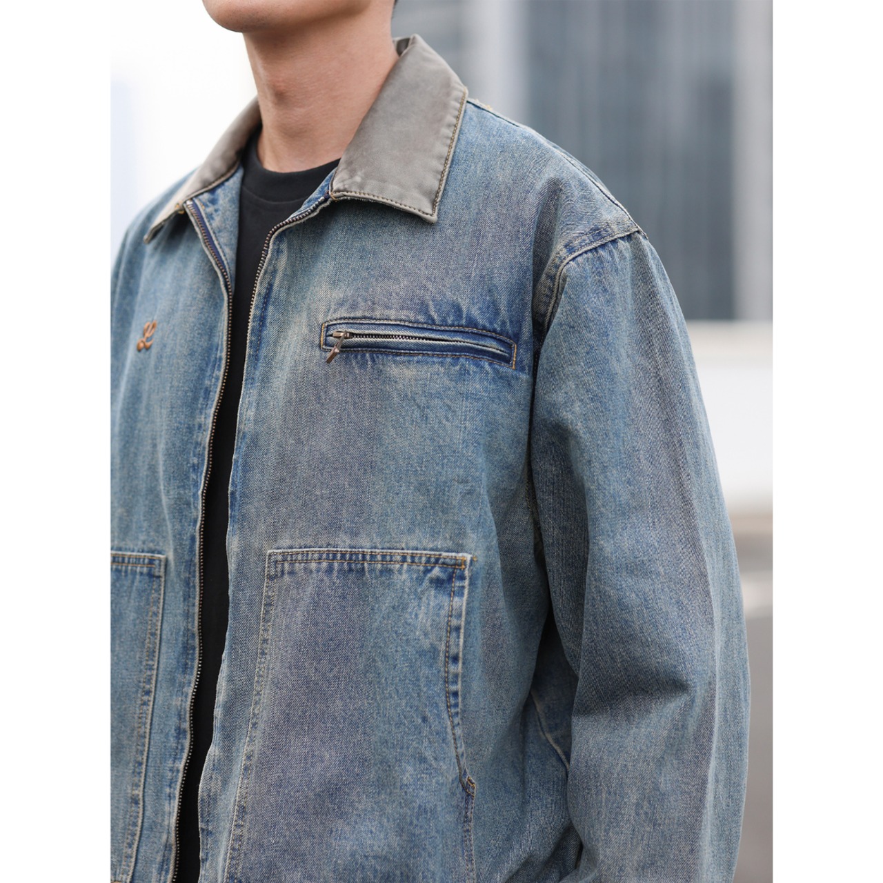 Patch pocket zip-up denim jacket 0180 - 5