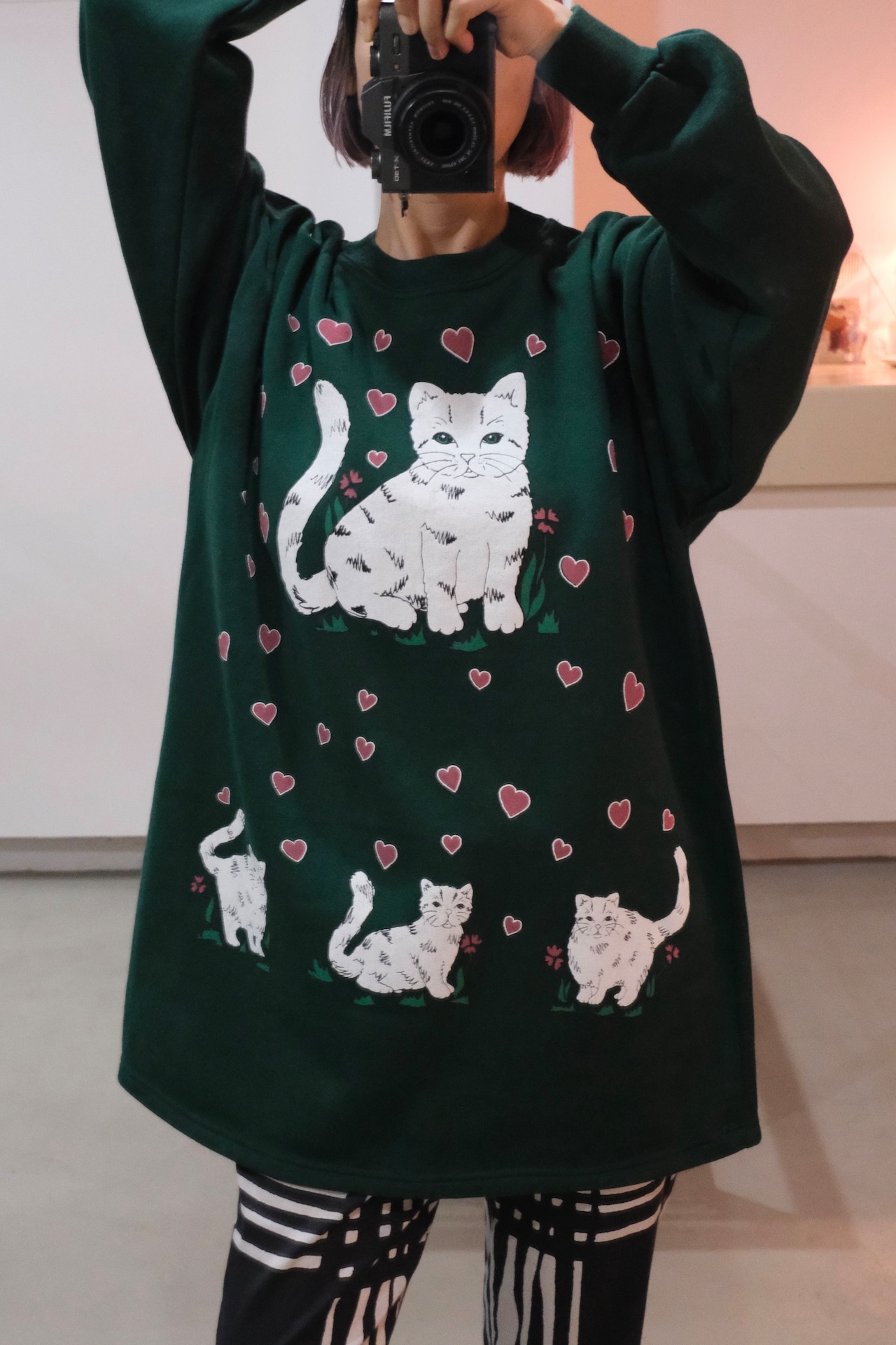 Cat & heart print sweatshirt