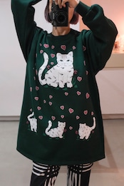 Cat & heart print sweatshirt