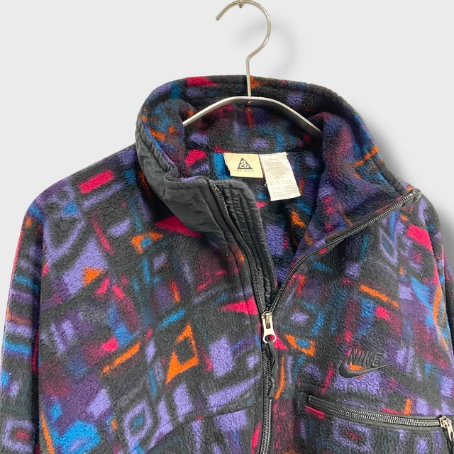 90s NIKEACG ナイキ 総柄ハーフジップフリース マルチカラー　L