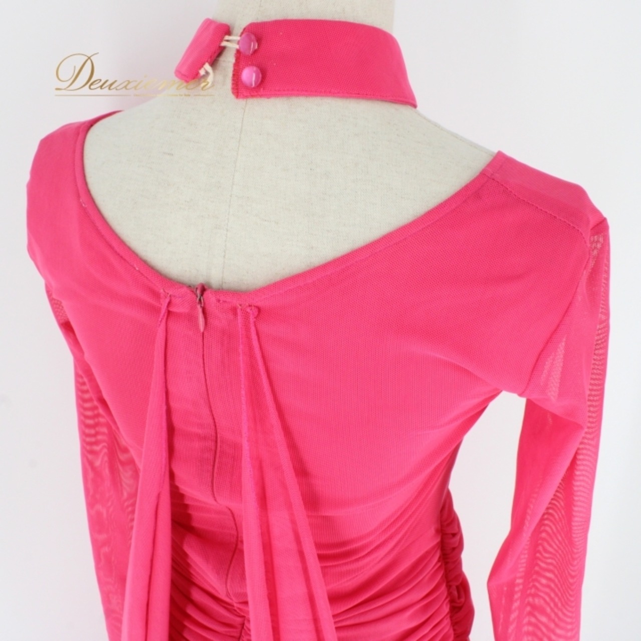 社交ダンス 衣装 スタンダード ドレス ワンピース パーティドレス レディース prima boutique プリマブティック ピンク系 準正装 チョーカー 長袖 ビビッドピンク フロート 伸縮性 ワンピーススタイル 踊りやすい きれいめ おしゃれ 上品社交ダンスコスチューム 女性衣装 パーティー用ドレス イベント 衣装セット