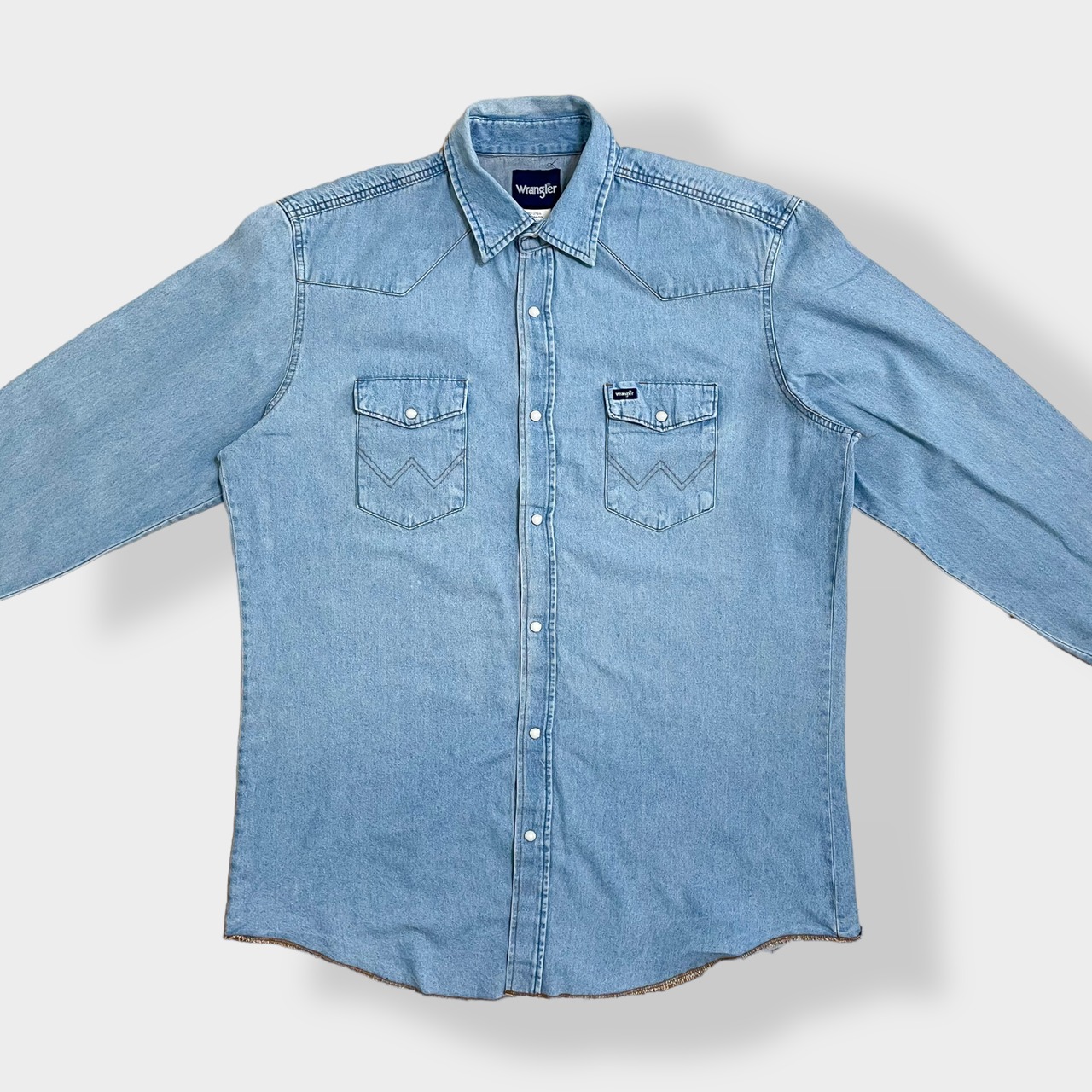 【Wrangler】ウエスタンデニムシャツ デニムシャツ ウエスタンシャツ ショルダーヨーク フラップポケット XLT 長身 ビッグシルエット ラングラー 胸パッチ us古着