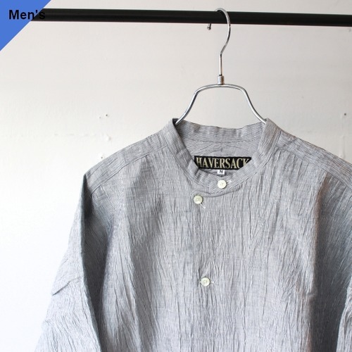 HAVERSACK リネンワッシャーアシンメトリーバンドカラーシャツ Linen Washer Asymmetry Shirt　（Navy）