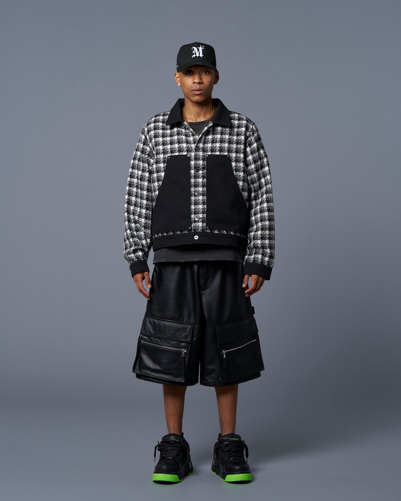 MLVINCE / painter check trucker jacket black