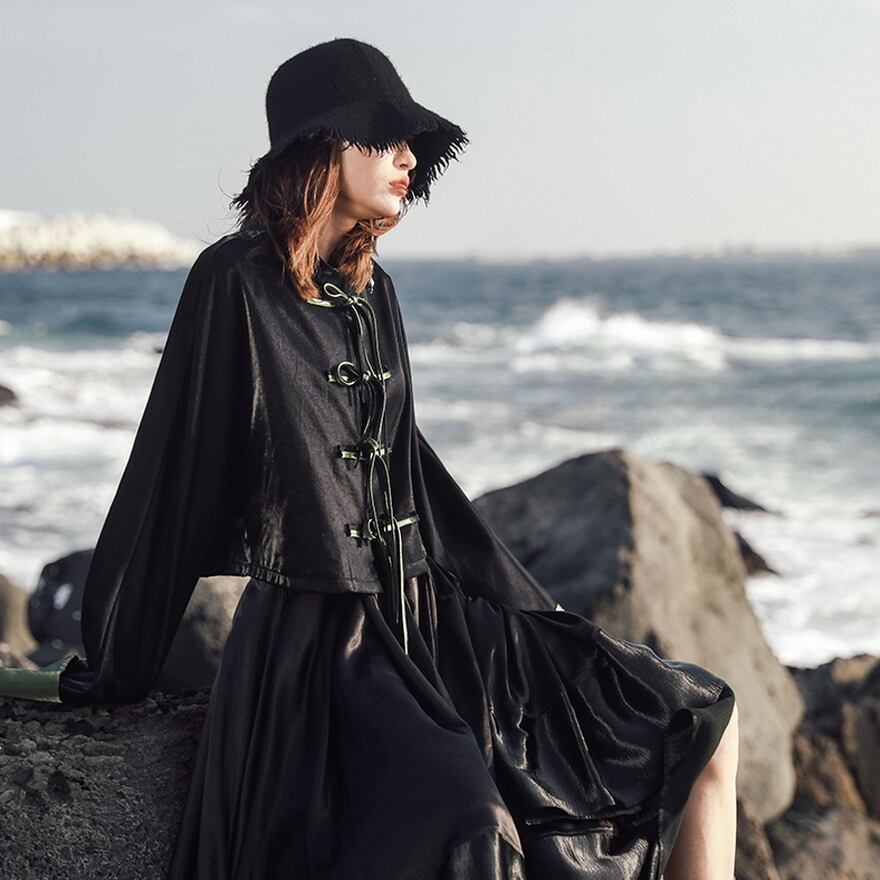 サブカル 服 地雷系 通販 チャイナ風服 大青龍肆 ジャケット 山本耀司風チャイナ服 ショート丈 ワイドスリーブ 闇かわいい