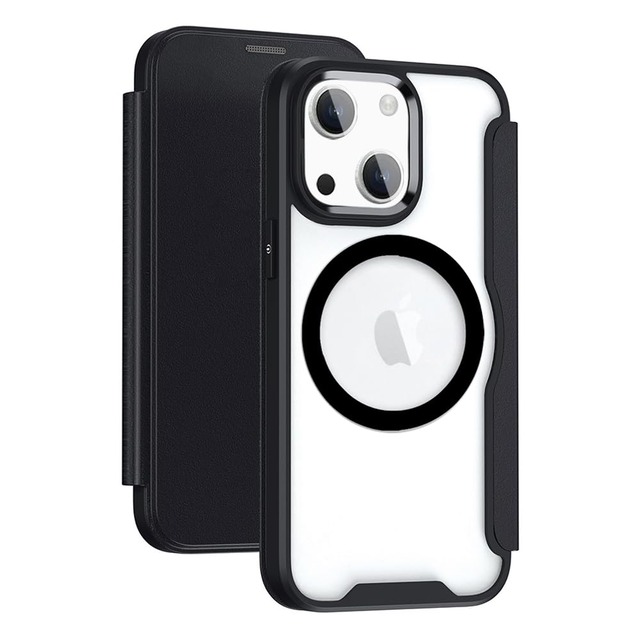 YUYIB iPhone 15 ケース 手帳型 MagSafe対応 背面 クリア 透明 高級なPUレザー+PCパネル+TPUバンパー マグネット開閉 衝撃吸収 軽量薄型 ブランド スマホケース アイフォン15 手帳型 ケース
