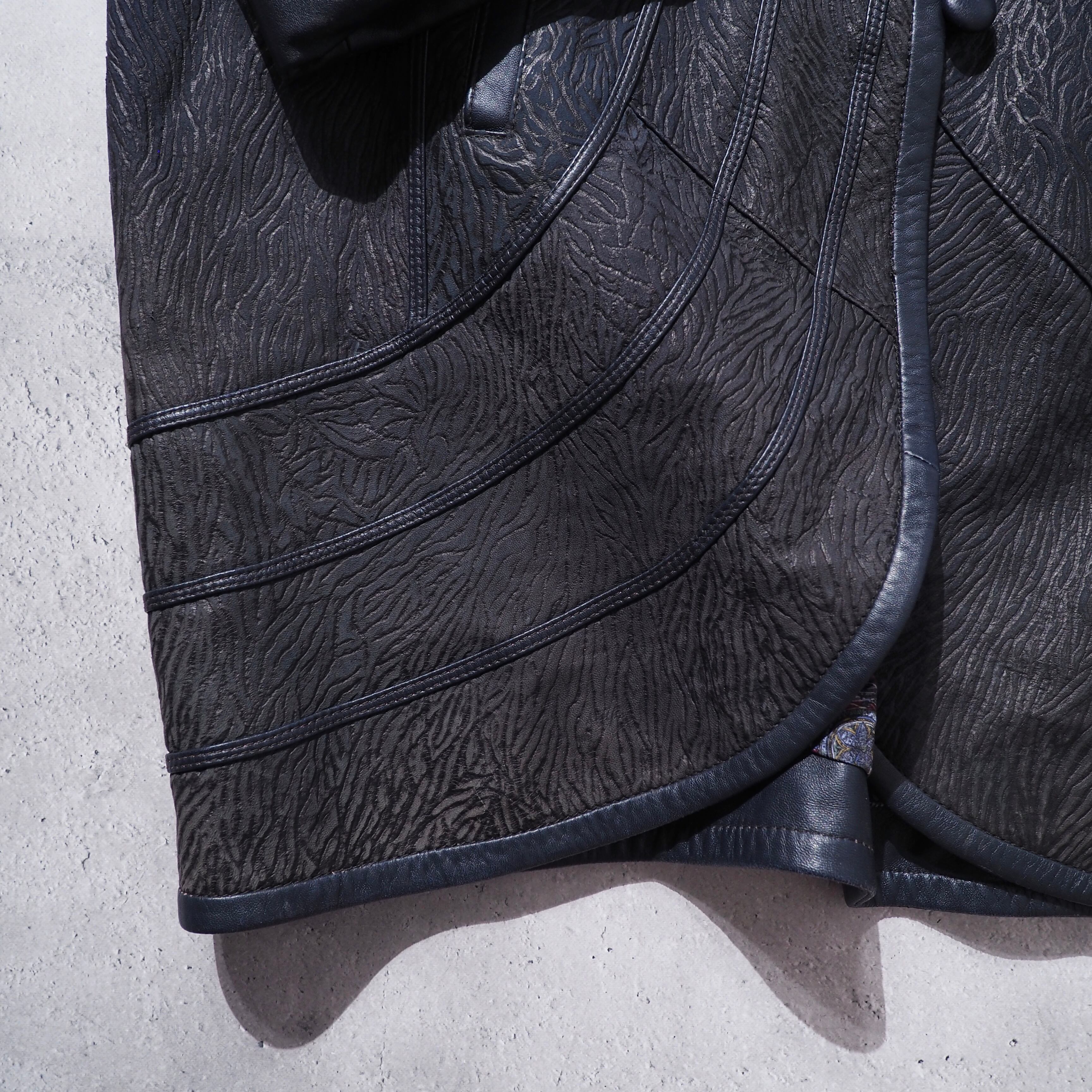 ” Adarcrea ” deformation mao collar silhouette vintage leather jacket