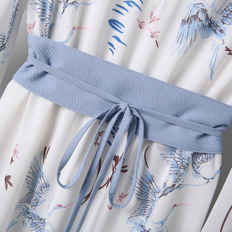 籬笆シリーズ チャイナワンピース 鶴 つる 花柄ワンピース 中華服 漢元素 Vネック 大きいサイズ Elegant